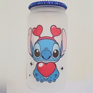 Stitch LOVE Blinged out 16oz Sublimation cup with Lid and Straw